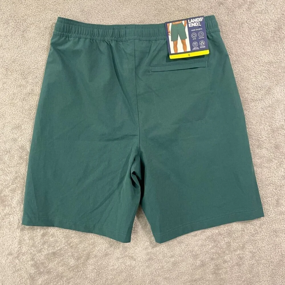 NEW Lands' End Mens S Green Swim Shorts With Adjustable Lined